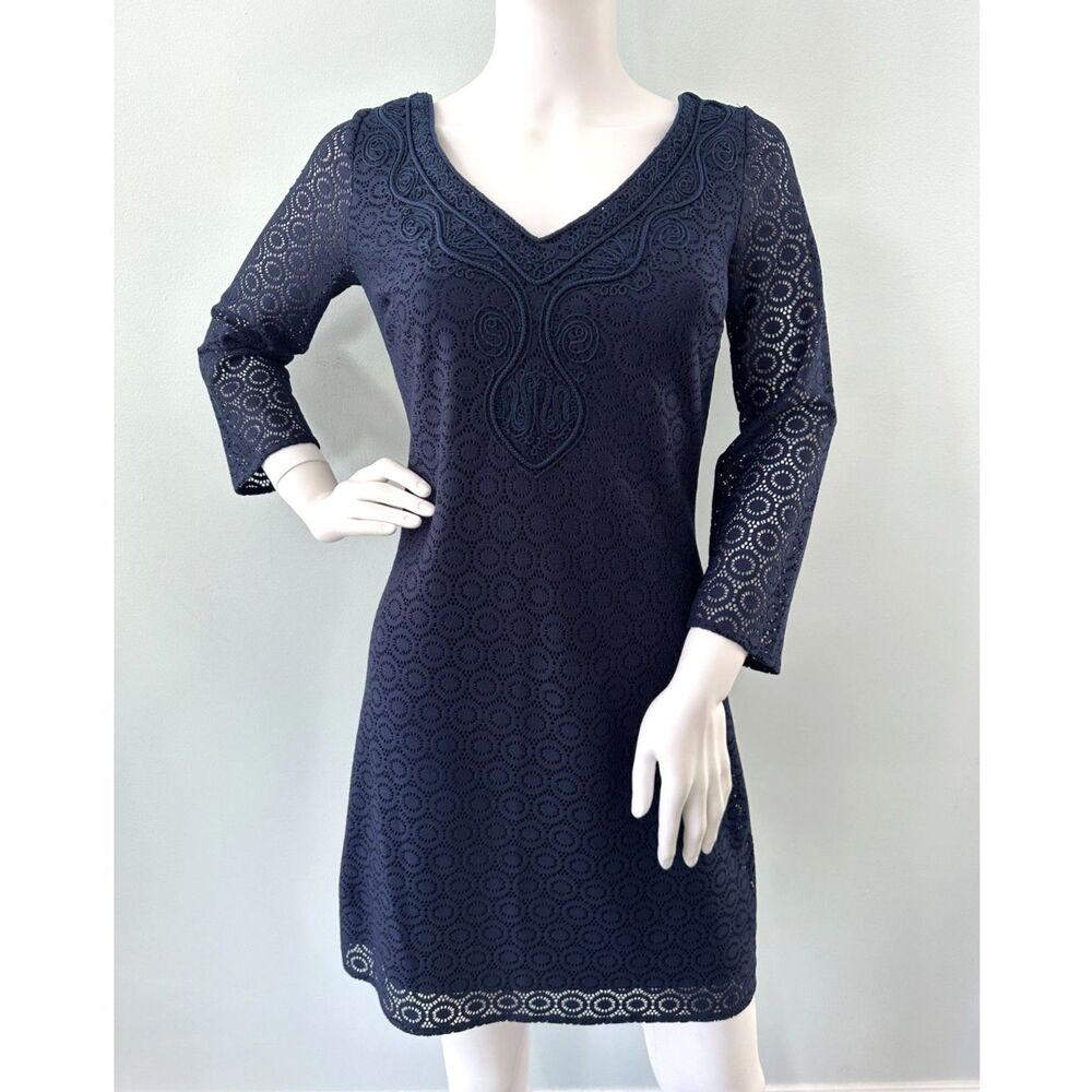 Lilly Pulitzer Alden Lace Tunic Dress Navy Blue Sheath V Neck Dress size XS